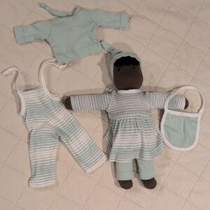 Under The Nile Organic Cotton Sasha Waldorf Dress Up Doll - Sea Breeze Stripe